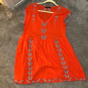 Coral Pink Dress with turquoise embroidery